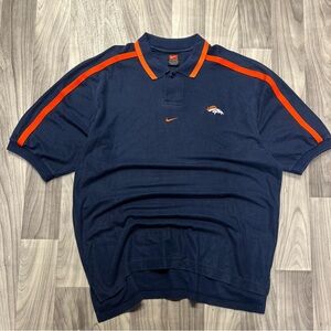 Nike Broncos Men's Dark Blue Polo with Orange Stripes